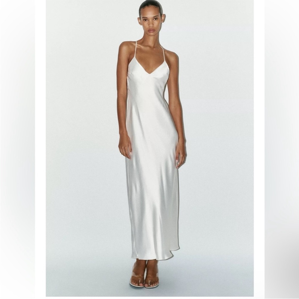 Zara White Satin Midi Dress